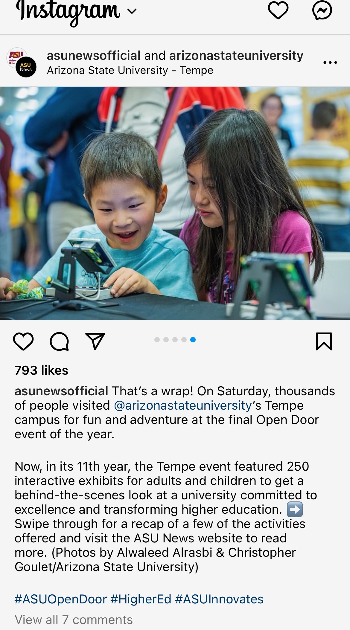 Instagram post about the Open Door showcase